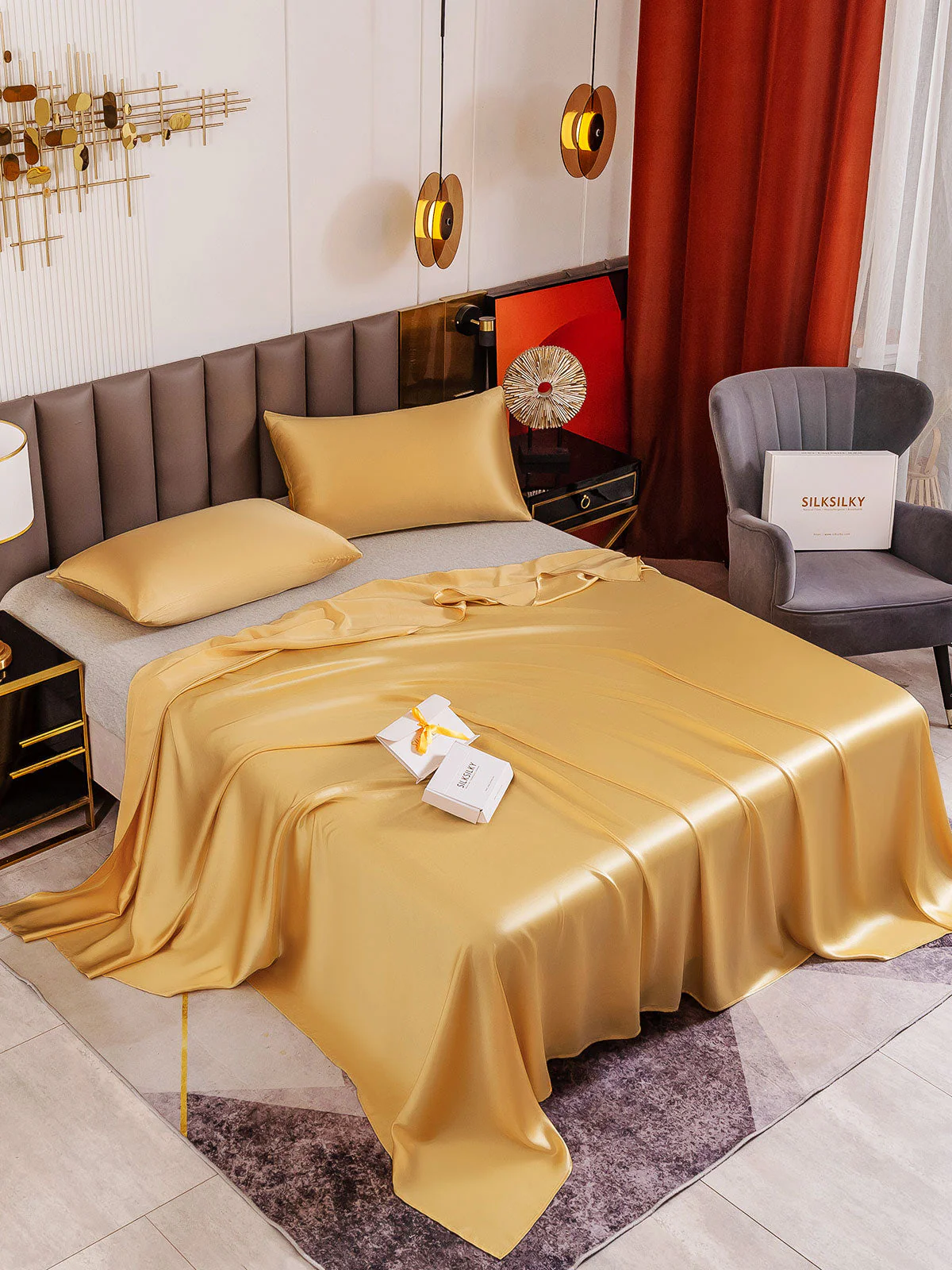 19Momme 3Pcs Silk Set Flat Sheet+2x Pillowcases - Image 21
