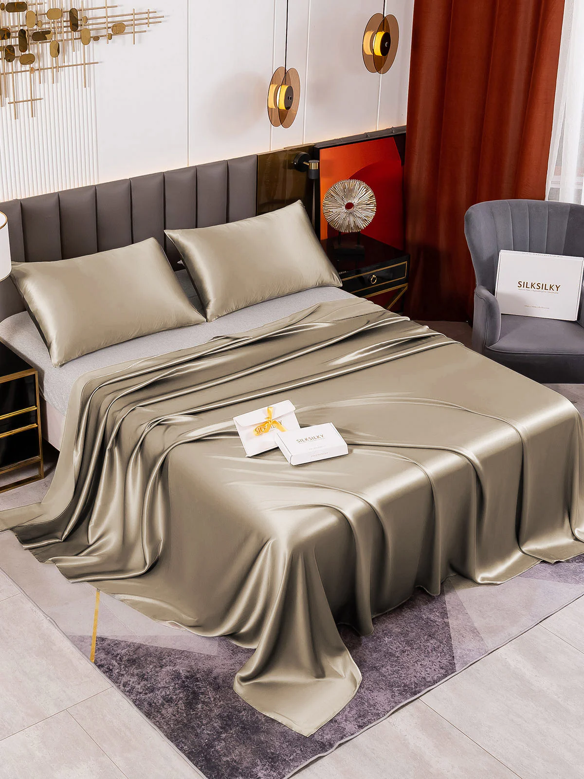 19Momme 3Pcs Silk Set Flat Sheet+2x Pillowcases - Image 33