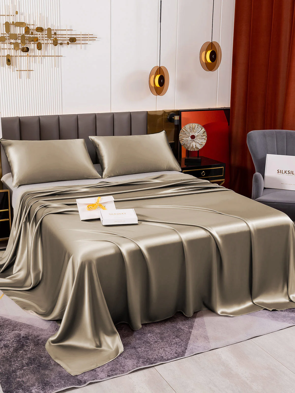 19Momme 3Pcs Silk Set Flat Sheet+2x Pillowcases - Image 35