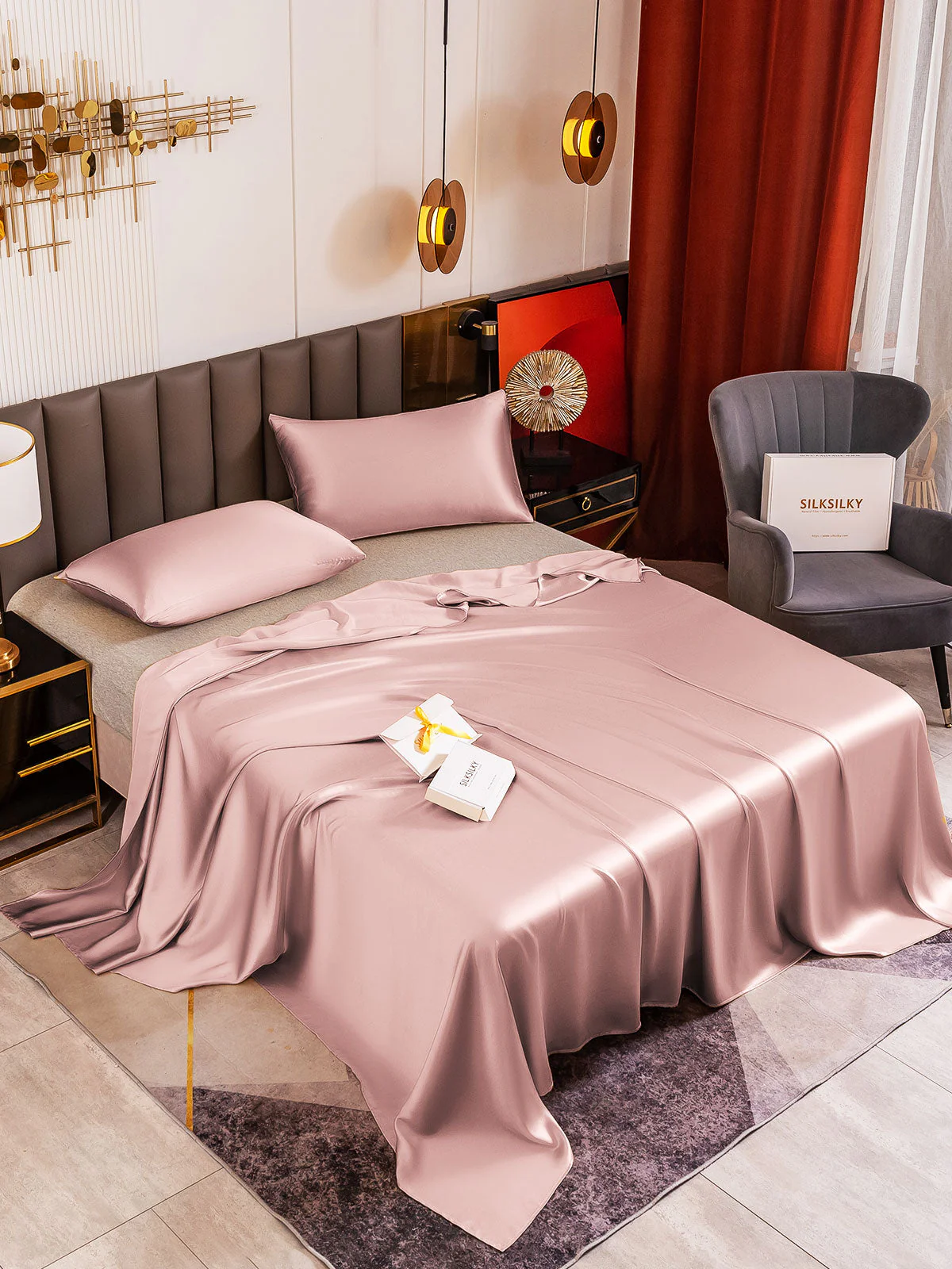 19Momme 3Pcs Silk Set Flat Sheet+2x Pillowcases - Image 48