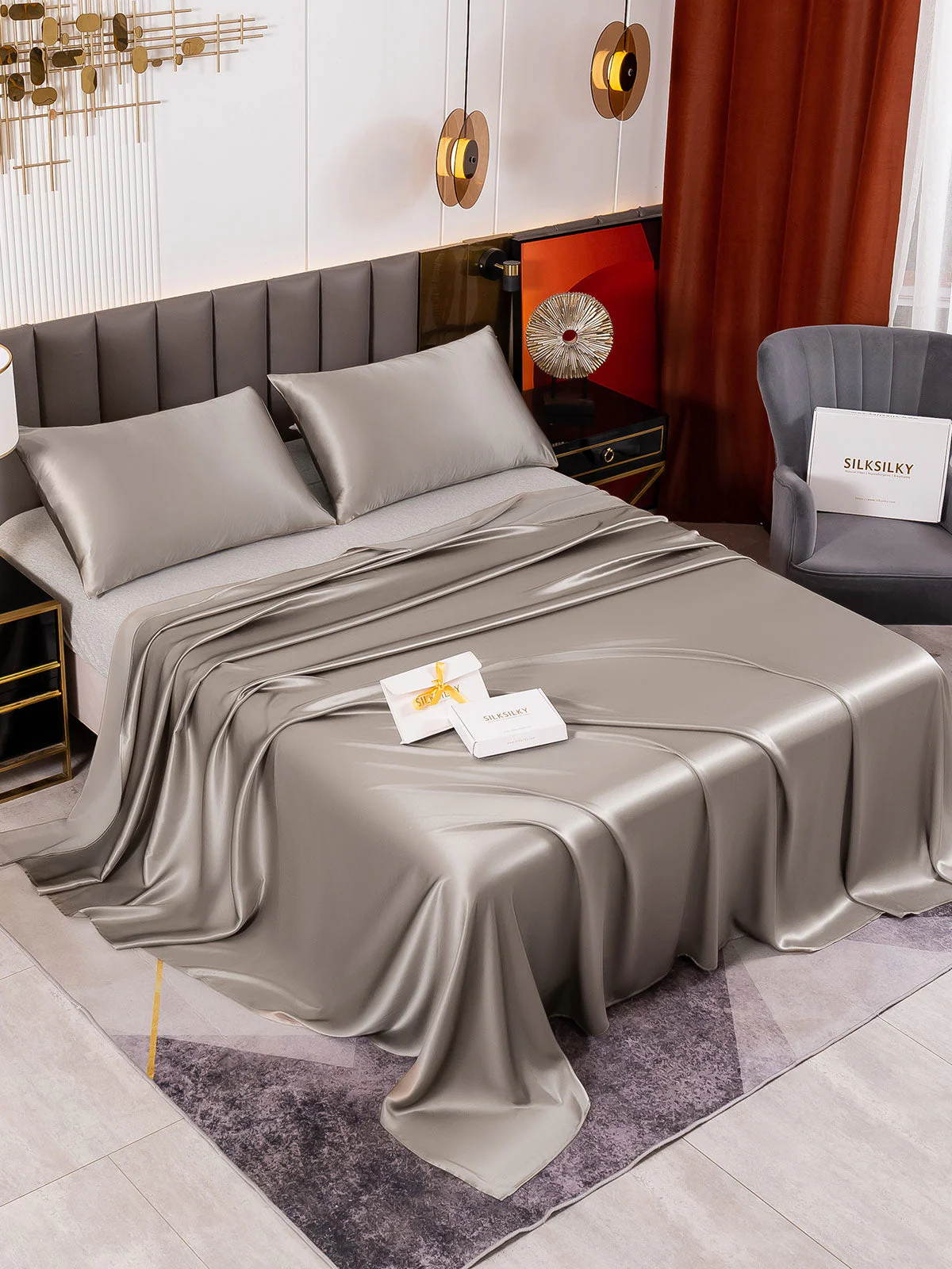 19Momme 3Pcs Silk Set Flat Sheet+2x Pillowcases - Image 53