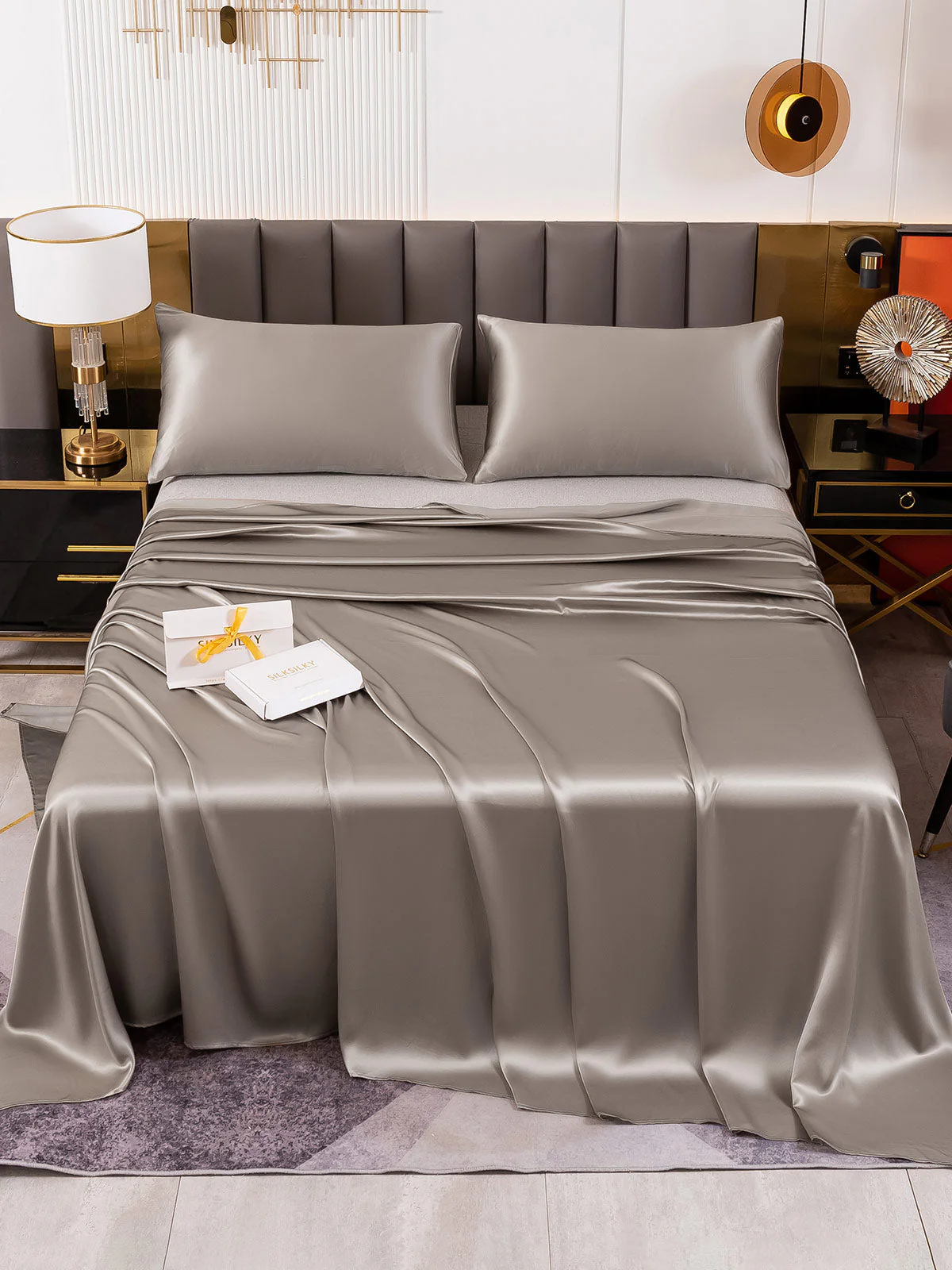 19Momme 3Pcs Silk Set Flat Sheet+2x Pillowcases - Image 54