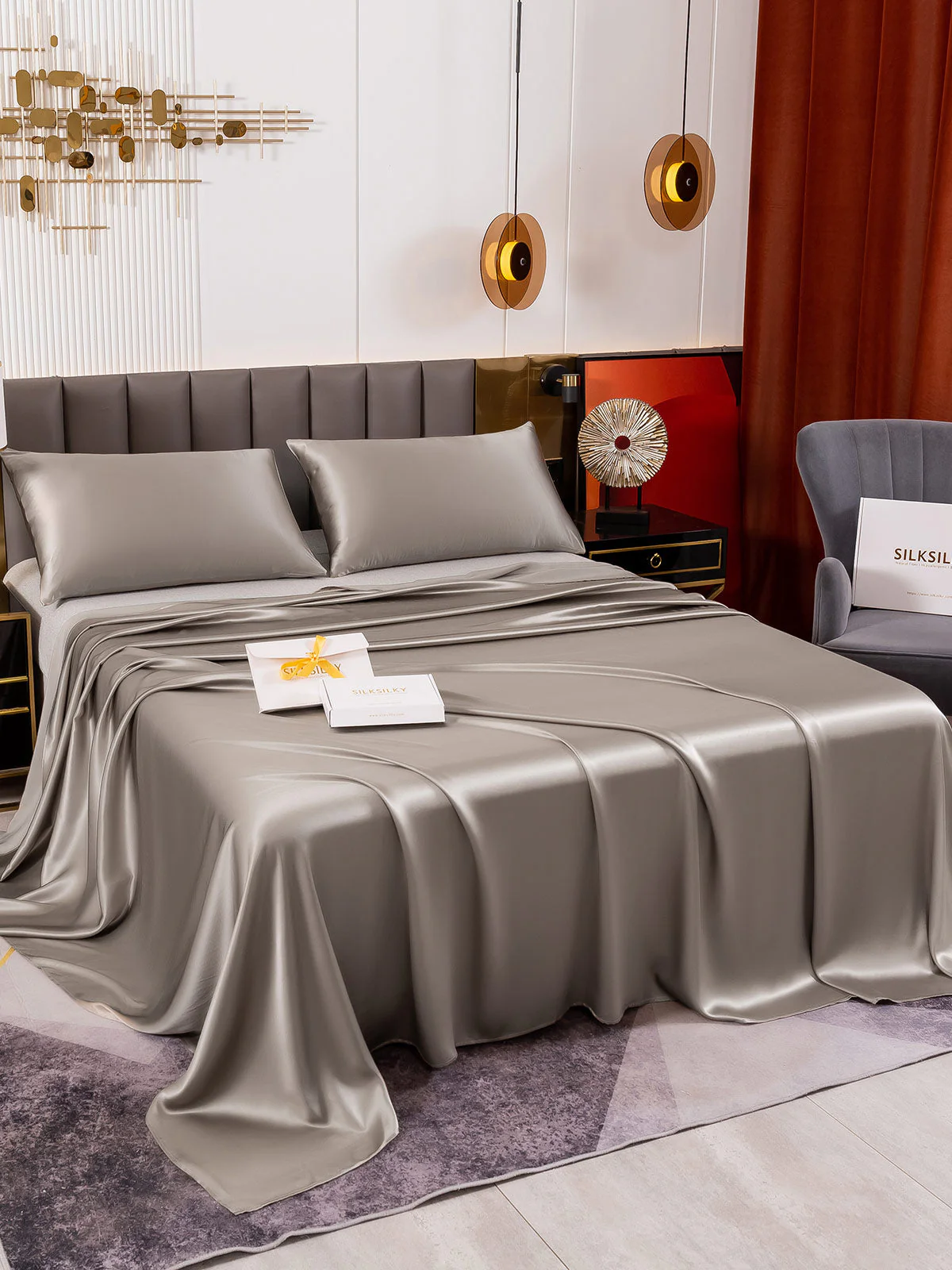 19Momme 3Pcs Silk Set Flat Sheet+2x Pillowcases - Image 55