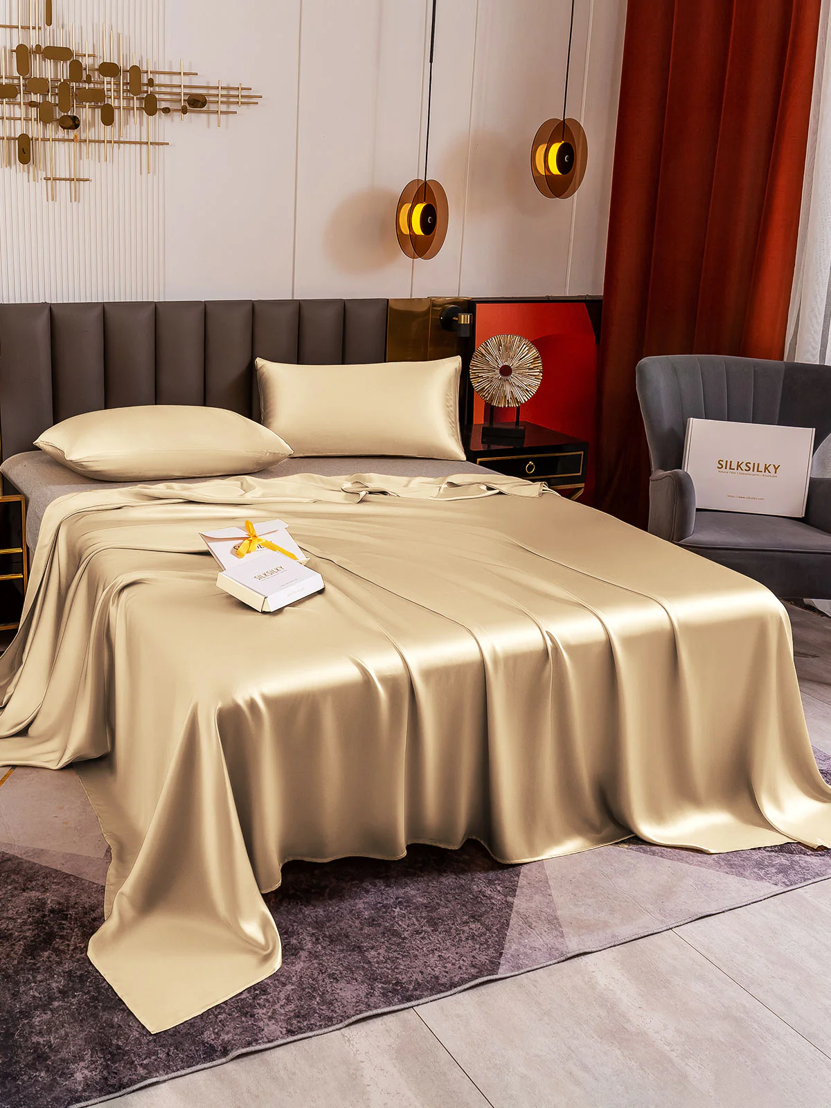 19Momme 3Pcs Silk Set Flat Sheet+2x Pillowcases - Image 76