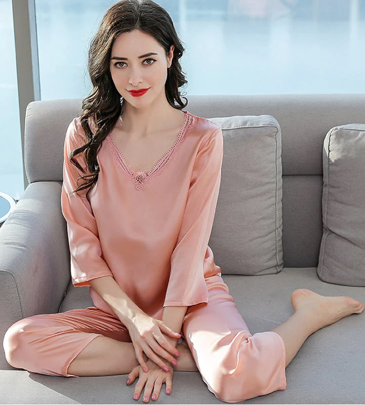 Laced Pure Silk Pajamas Set - Image 11