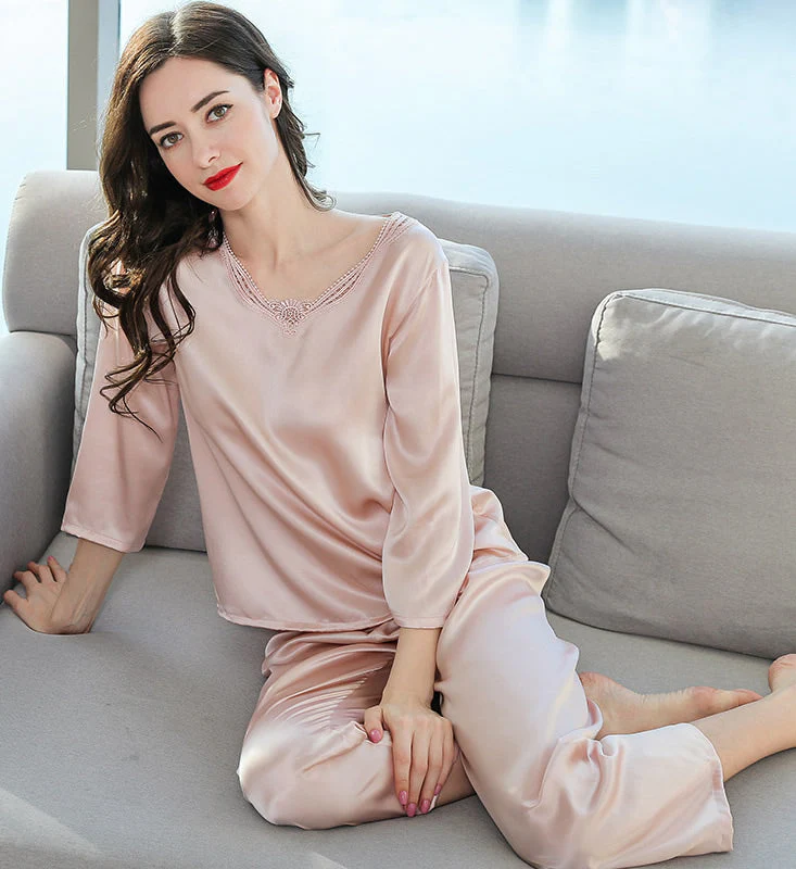 Laced Pure Silk Pajamas Set - Image 7