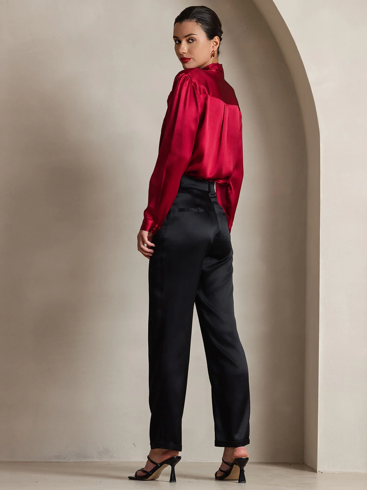 19Momme Silk Long Sleeve Tie Neck Blouse - Image 22
