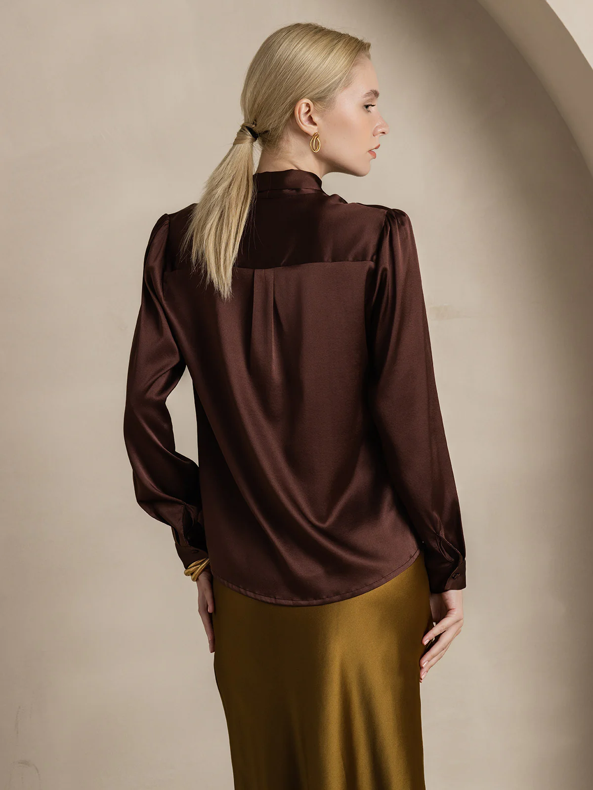 19Momme Silk Long Sleeve Tie Neck Blouse - Image 51