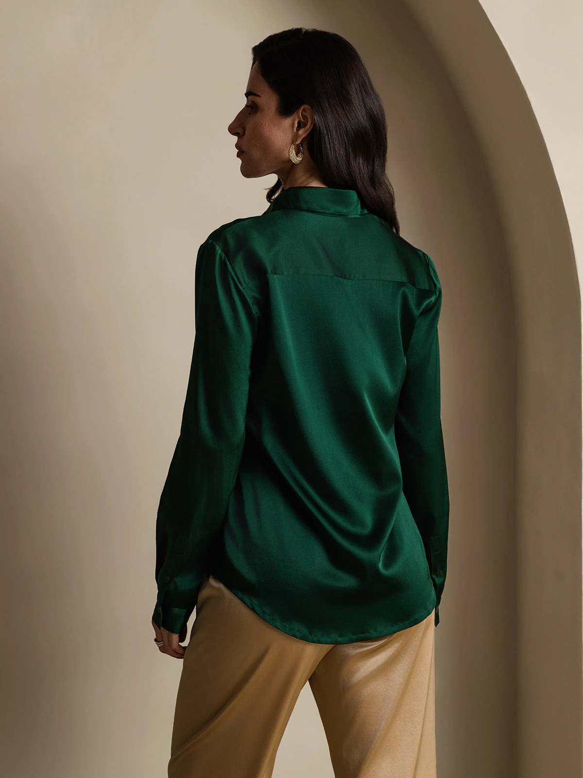 19Momme Silk Long Sleeve Lapel Collar Women's Shirt - Image 11