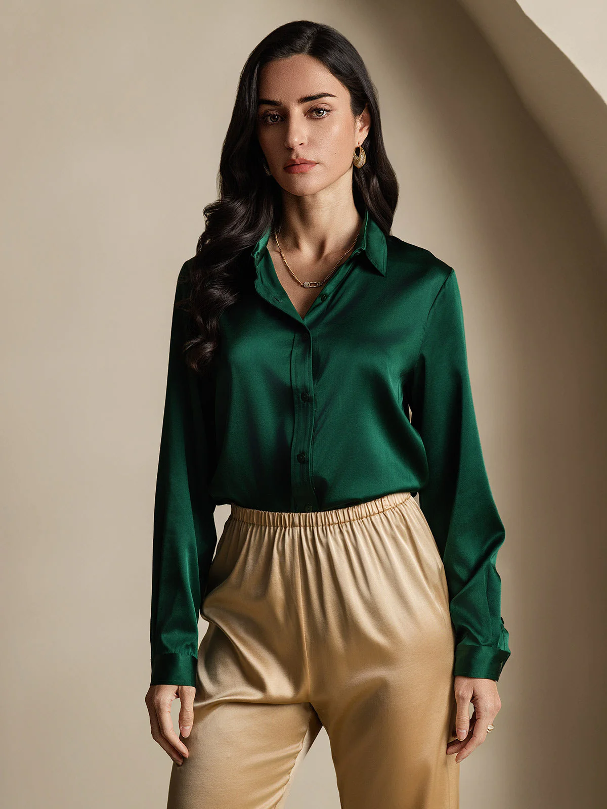 19Momme Silk Long Sleeve Lapel Collar Women's Shirt - Image 15