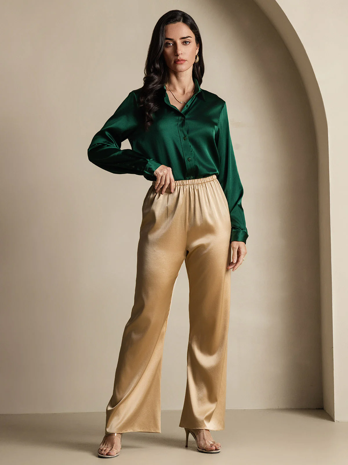 19Momme Silk Long Sleeve Lapel Collar Women's Shirt - Image 18