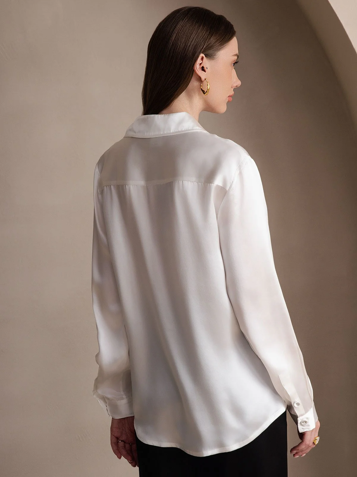 19Momme Silk Long Sleeve Lapel Collar Women's Shirt - Image 21
