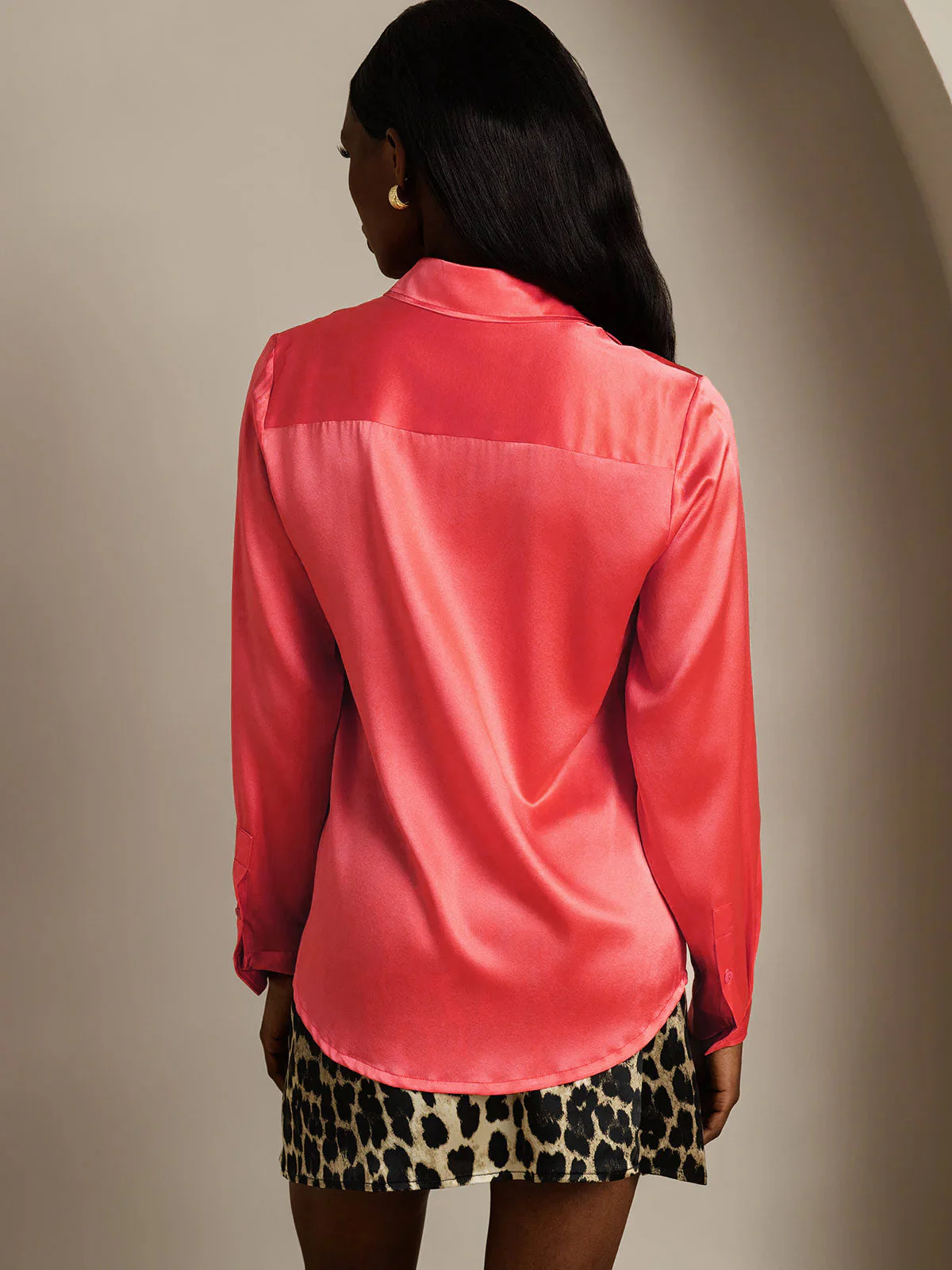 19Momme Silk Long Sleeve Lapel Collar Women's Shirt - Image 29