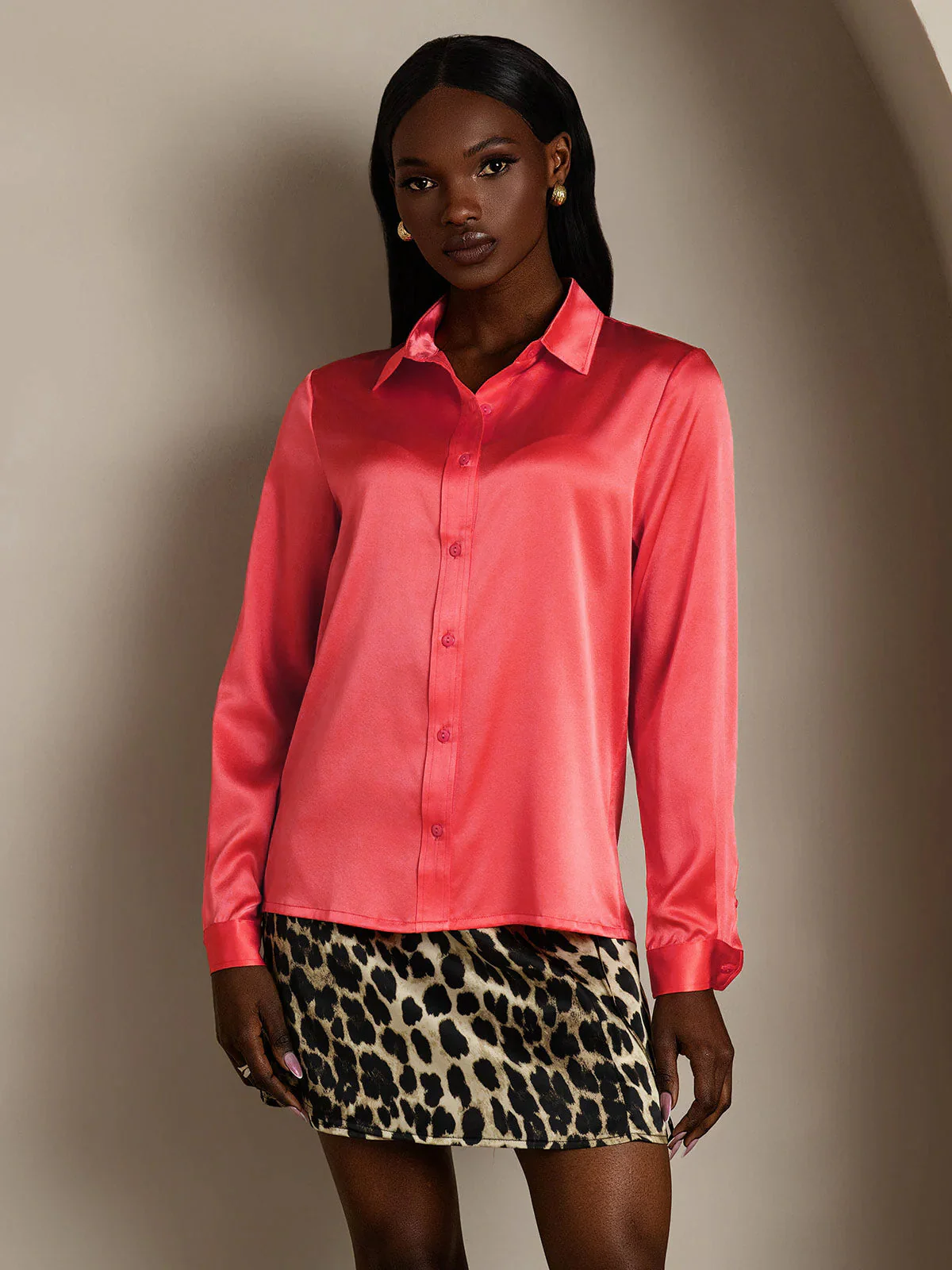 19Momme Silk Long Sleeve Lapel Collar Women's Shirt - Image 30