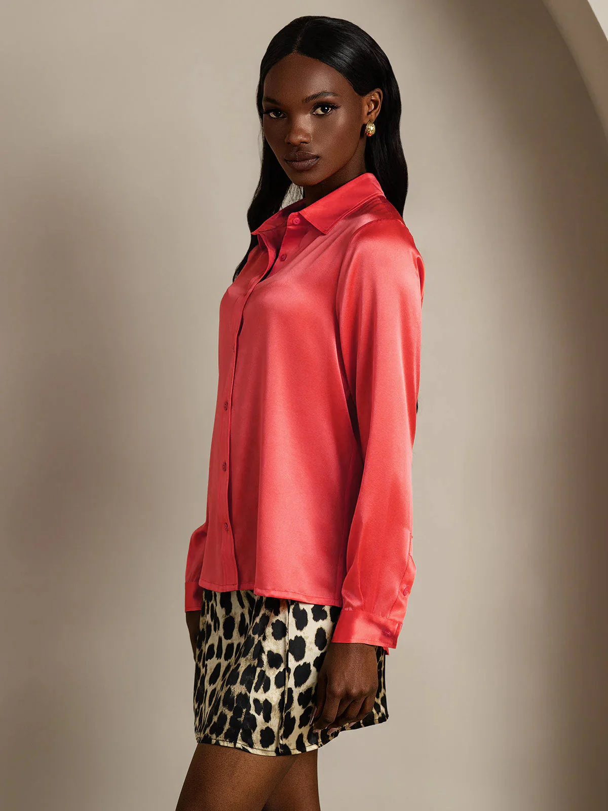 19Momme Silk Long Sleeve Lapel Collar Women's Shirt - Image 31