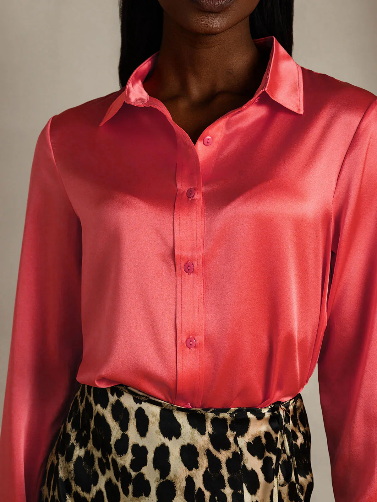 19Momme Silk Long Sleeve Lapel Collar Women's Shirt - Image 36