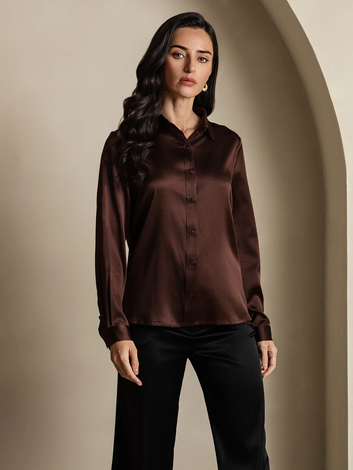 19Momme Silk Long Sleeve Lapel Collar Women's Shirt - Image 37