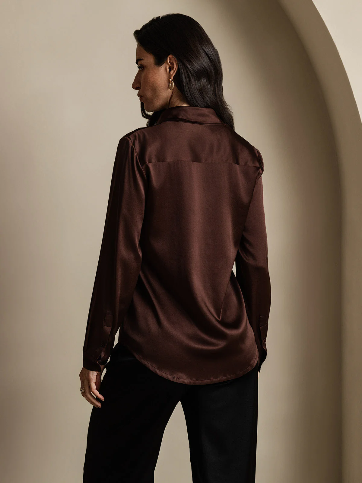 19Momme Silk Long Sleeve Lapel Collar Women's Shirt - Image 38