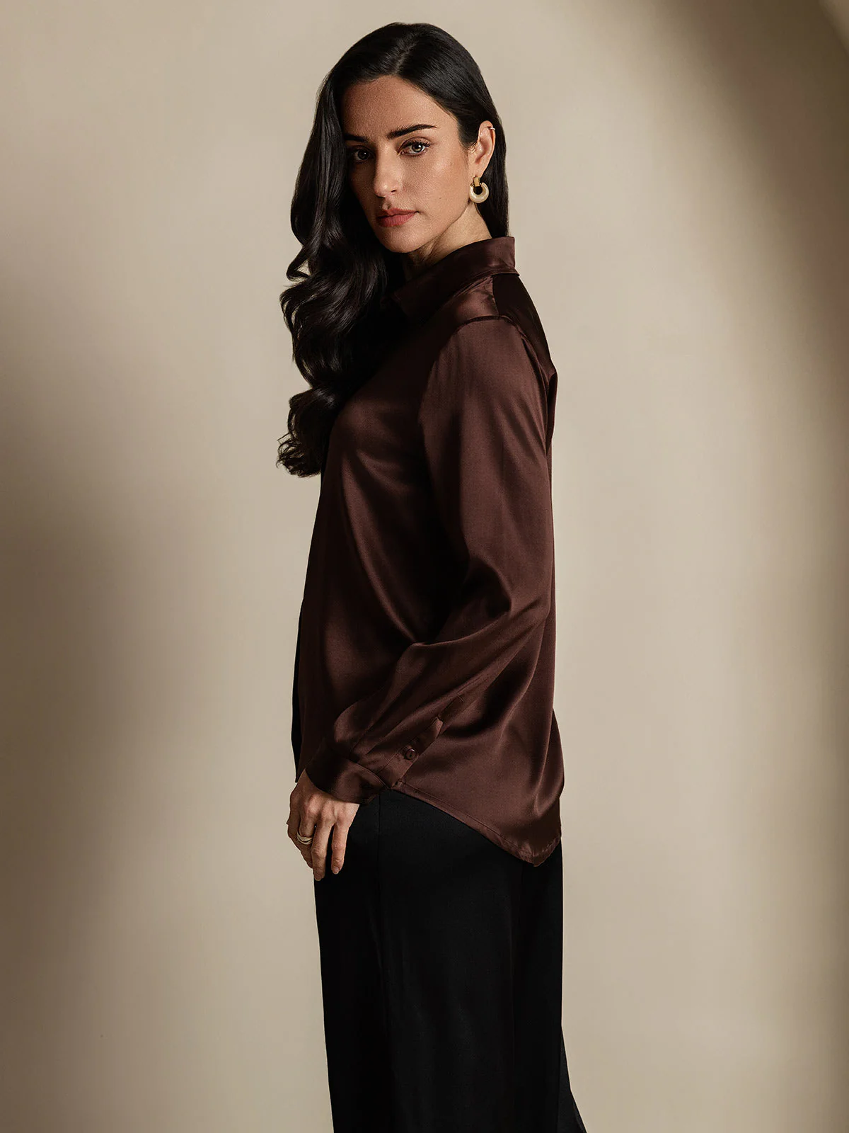 19Momme Silk Long Sleeve Lapel Collar Women's Shirt - Image 40