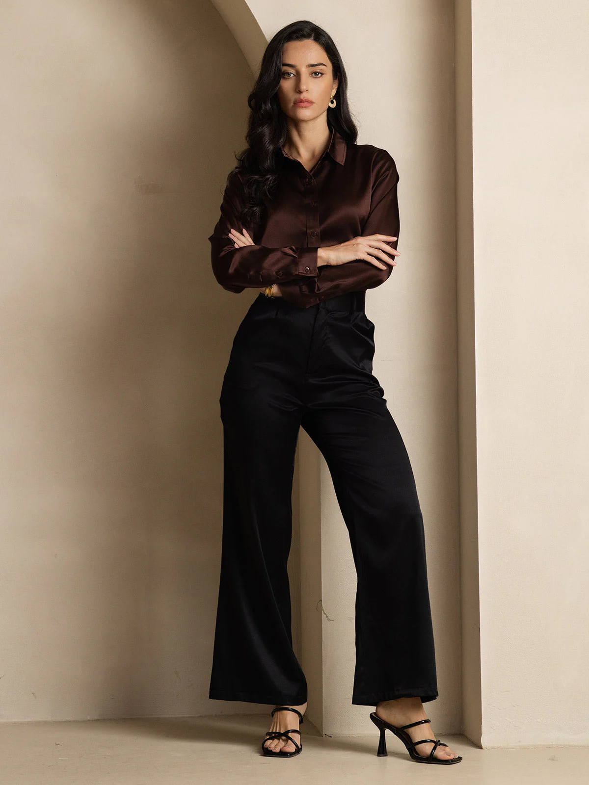 19Momme Silk Long Sleeve Lapel Collar Women's Shirt - Image 44