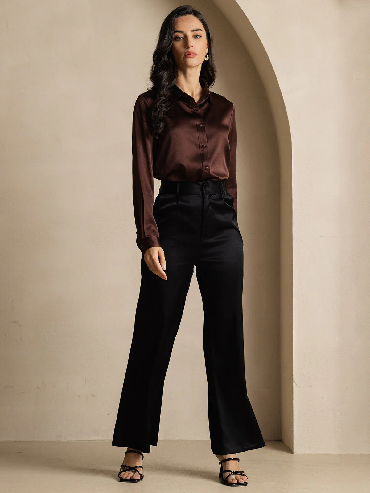 19Momme Silk Long Sleeve Lapel Collar Women's Shirt - Image 45