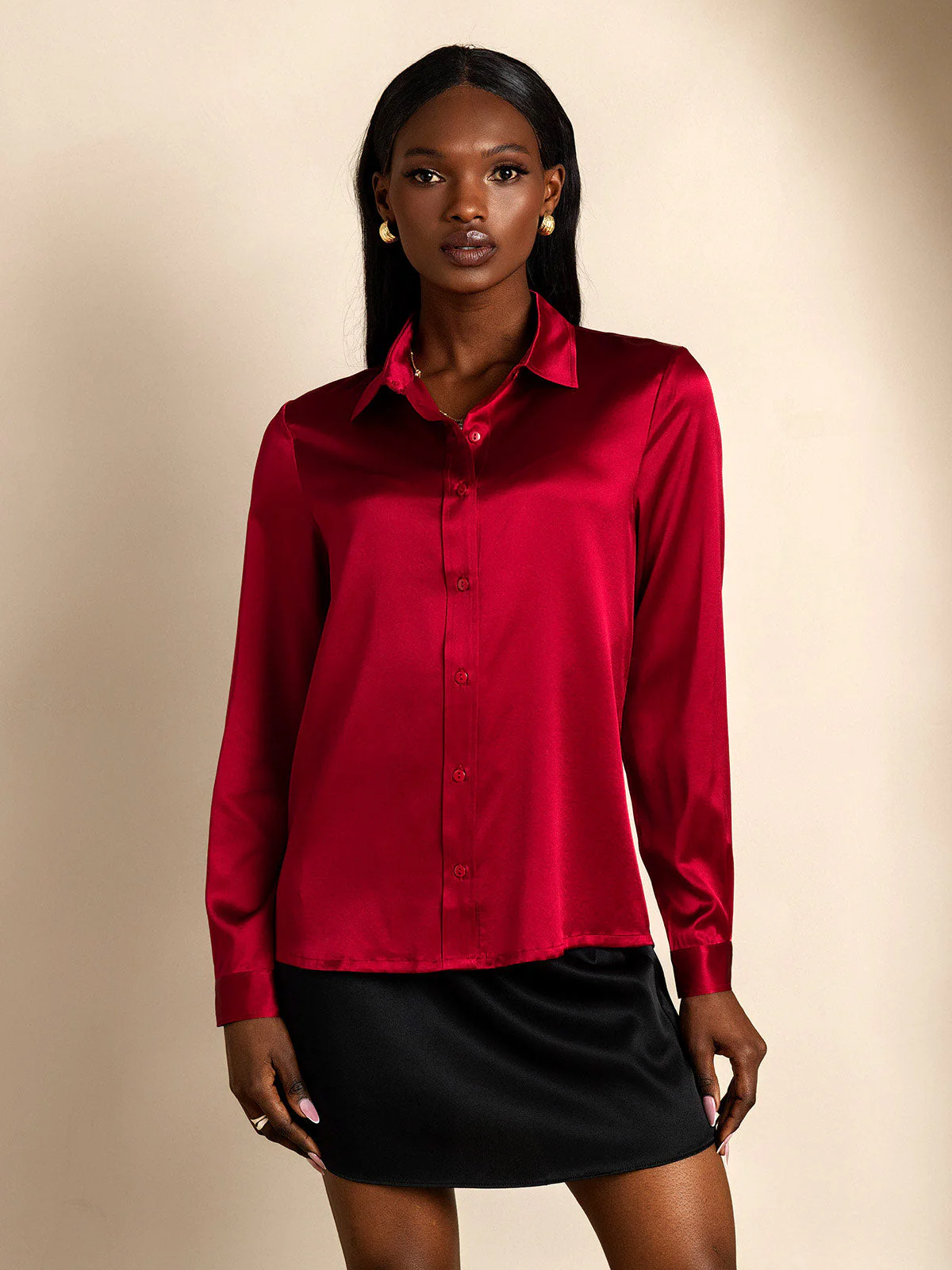 19Momme Silk Long Sleeve Lapel Collar Women's Shirt - Image 60