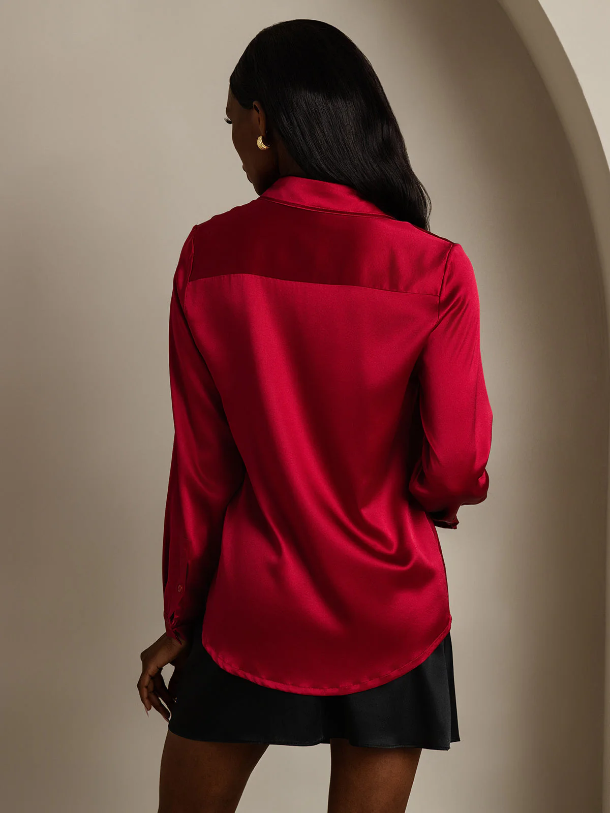 19Momme Silk Long Sleeve Lapel Collar Women's Shirt - Image 61