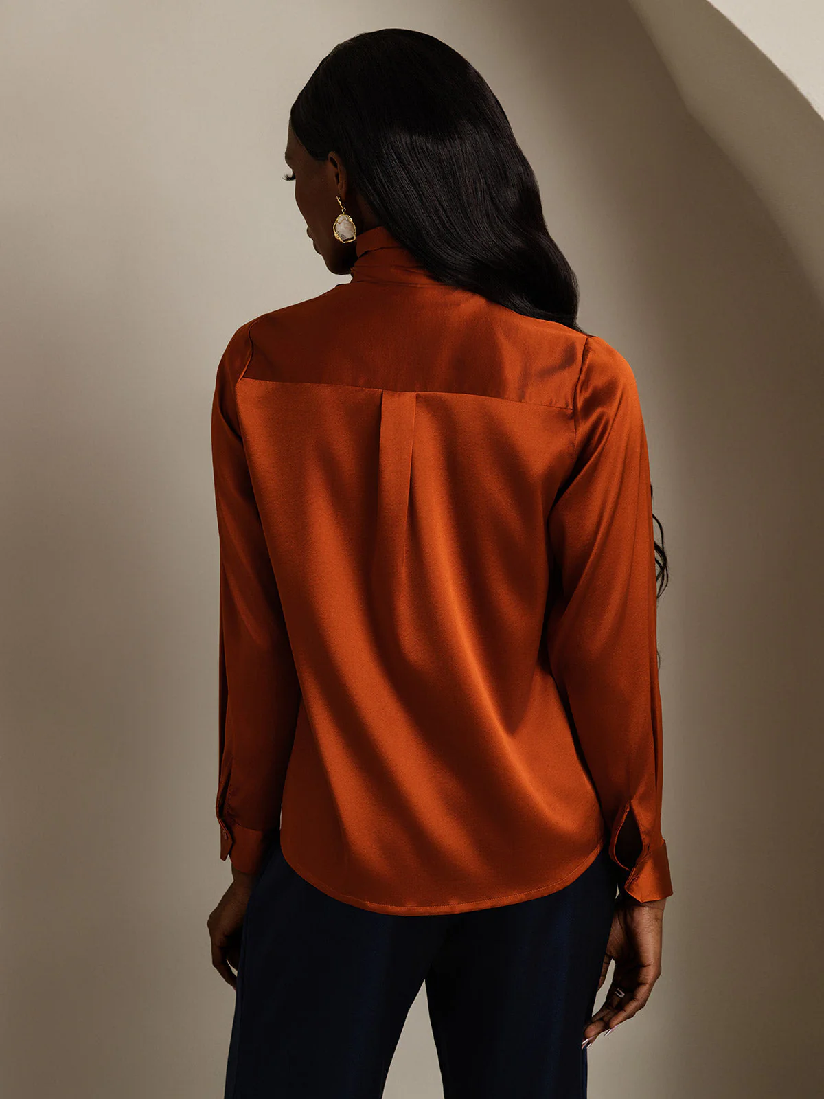 19Momme Silk Long Sleeve High Neck Bow Tie Blouse - Image 33