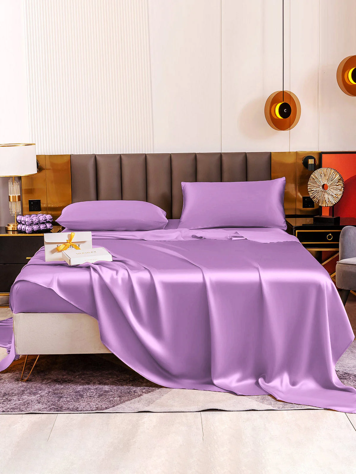 19Momme 4Pcs Silk Set Fitted&Flat Sheets+2x Pillowcases - Image 101