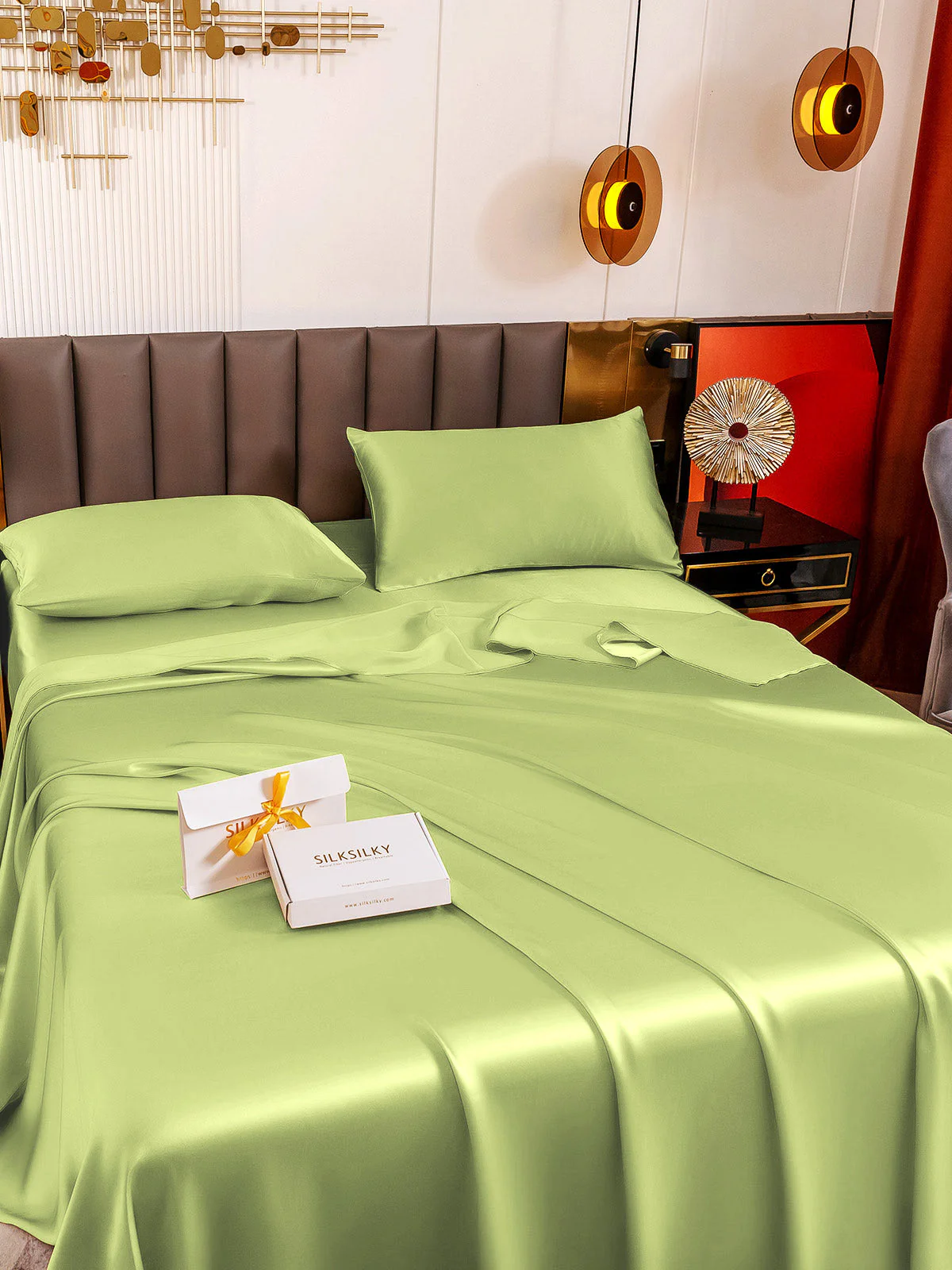 19Momme 4Pcs Silk Set Fitted&Flat Sheets+2x Pillowcases - Image 106