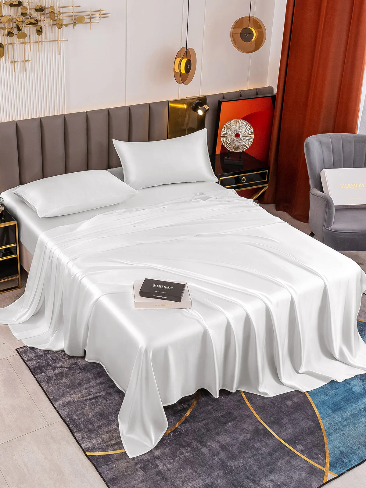 19Momme 4Pcs Silk Set Fitted&Flat Sheets+2x Pillowcases - Image 15
