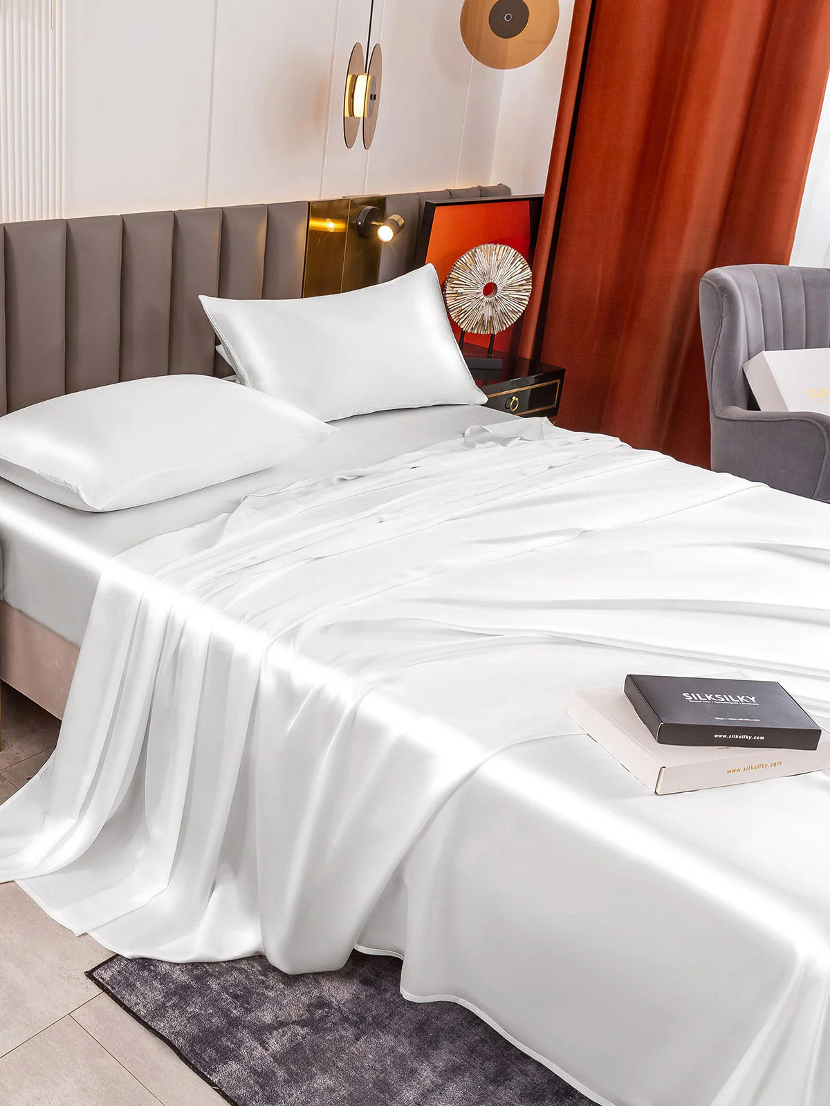 19Momme 4Pcs Silk Set Fitted&Flat Sheets+2x Pillowcases - Image 21