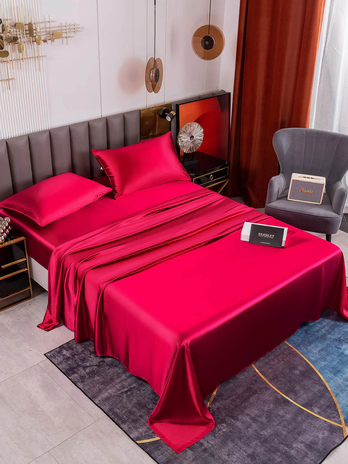 19Momme 4Pcs Silk Set Fitted&Flat Sheets+2x Pillowcases - Image 26