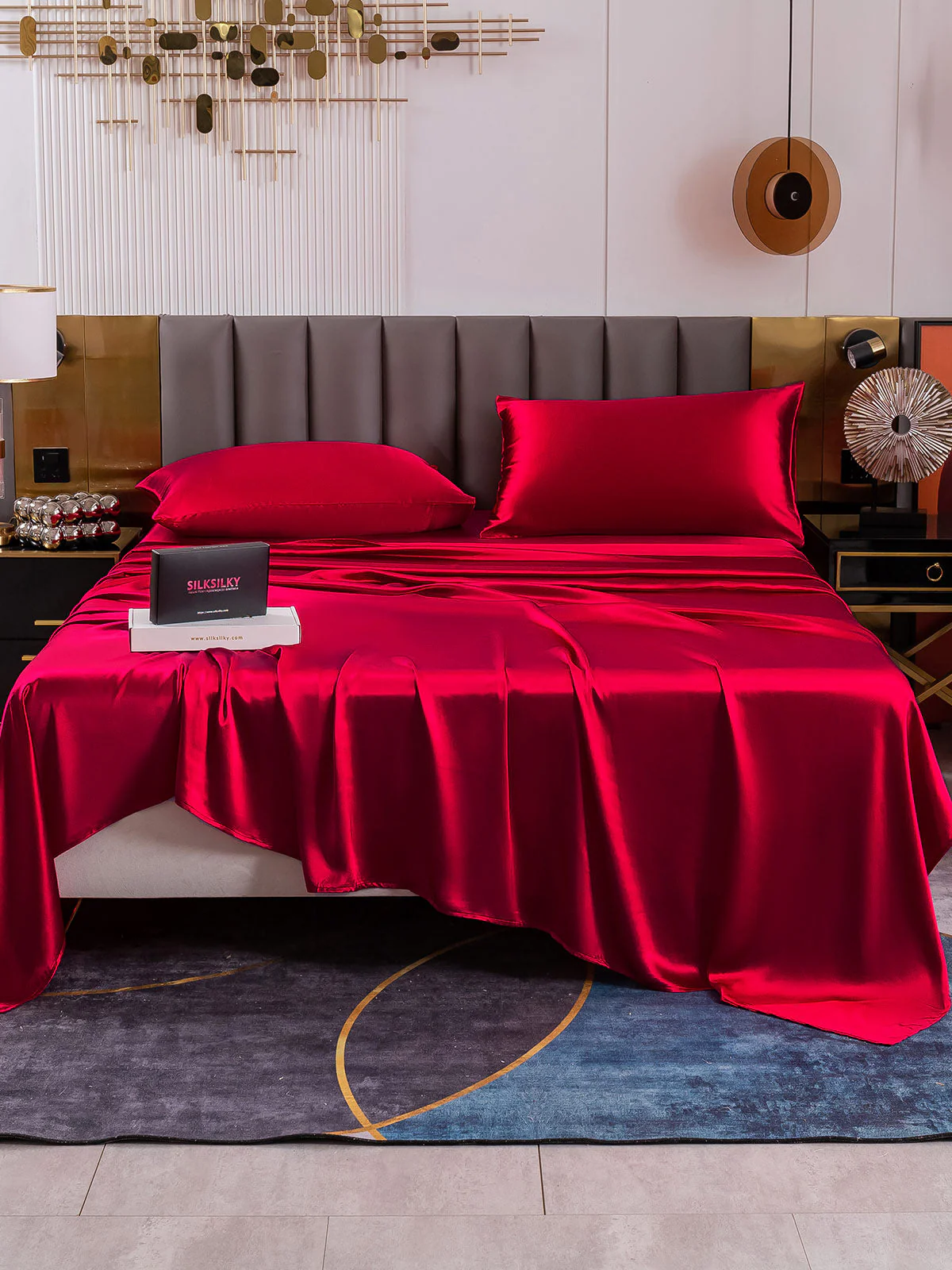 19Momme 4Pcs Silk Set Fitted&Flat Sheets+2x Pillowcases - Image 27