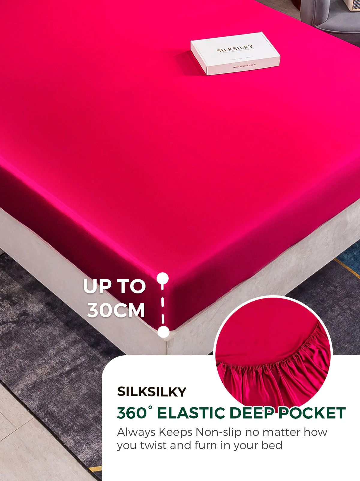 19Momme 4Pcs Silk Set Fitted&Flat Sheets+2x Pillowcases - Image 29
