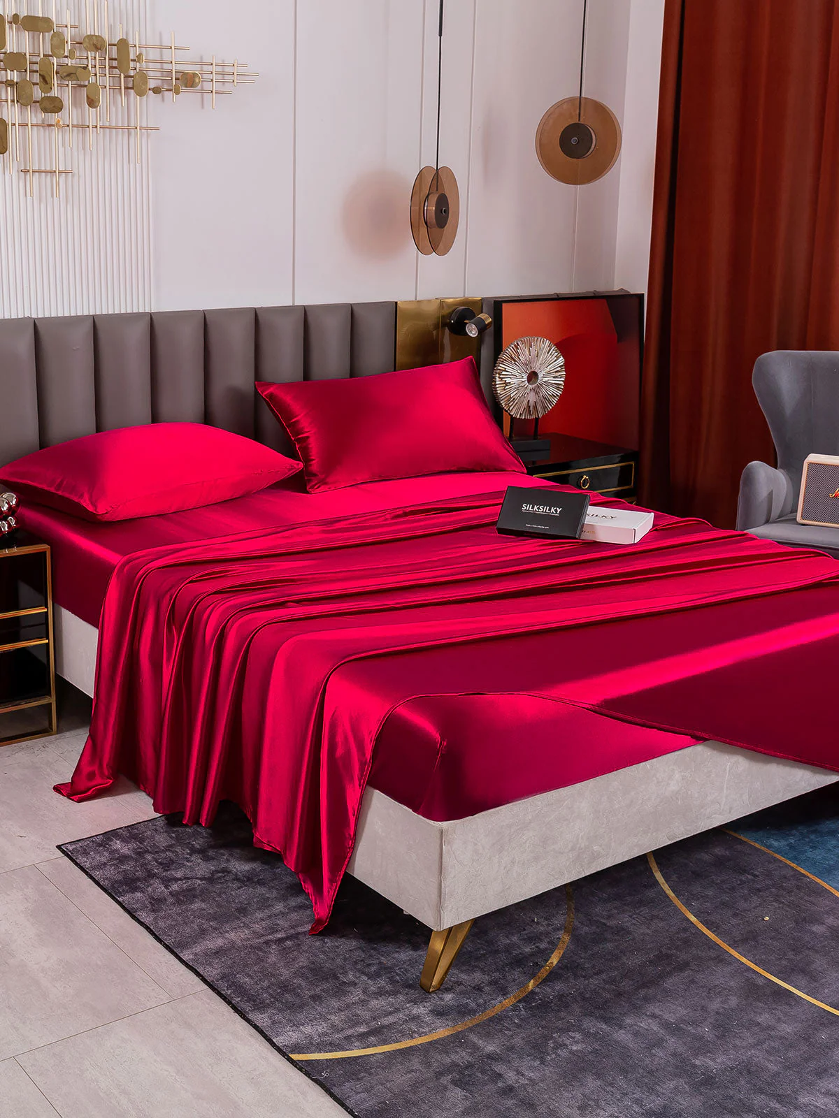 19Momme 4Pcs Silk Set Fitted&Flat Sheets+2x Pillowcases - Image 31