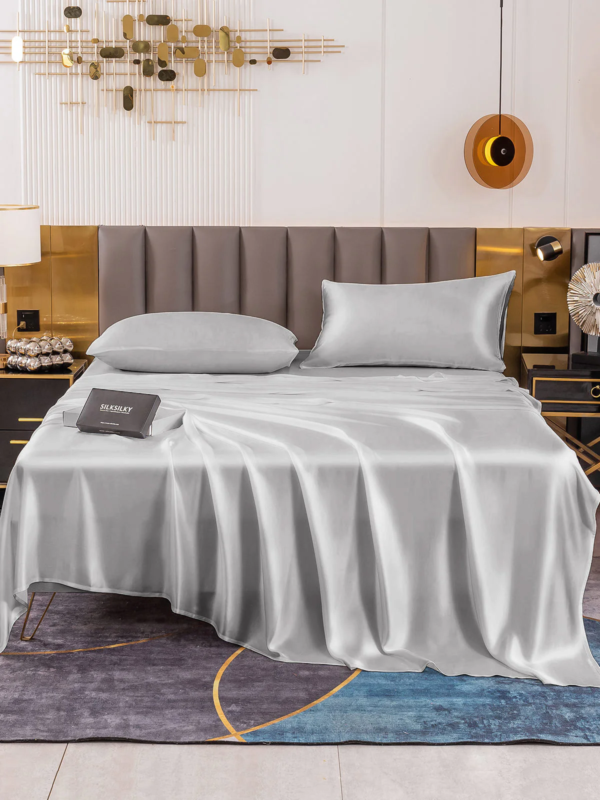 19Momme 4Pcs Silk Set Fitted&Flat Sheets+2x Pillowcases - Image 34
