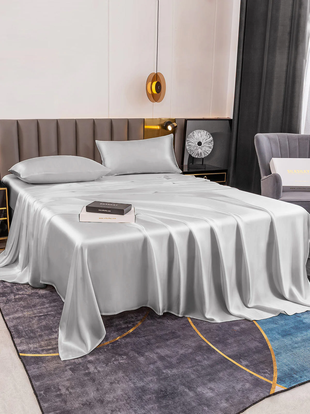 19Momme 4Pcs Silk Set Fitted&Flat Sheets+2x Pillowcases - Image 37
