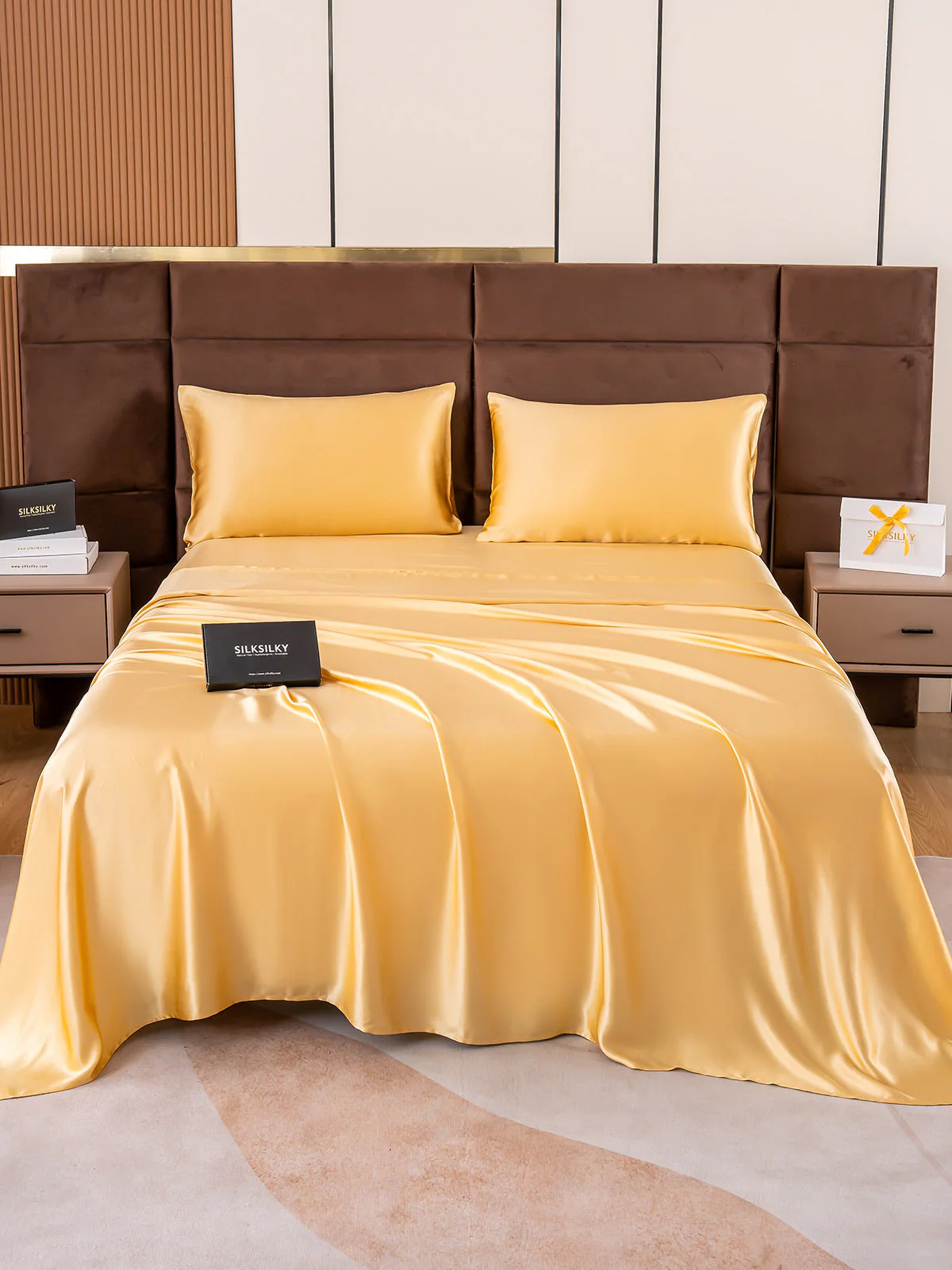 19Momme 4Pcs Silk Set Fitted&Flat Sheets+2x Pillowcases - Image 40