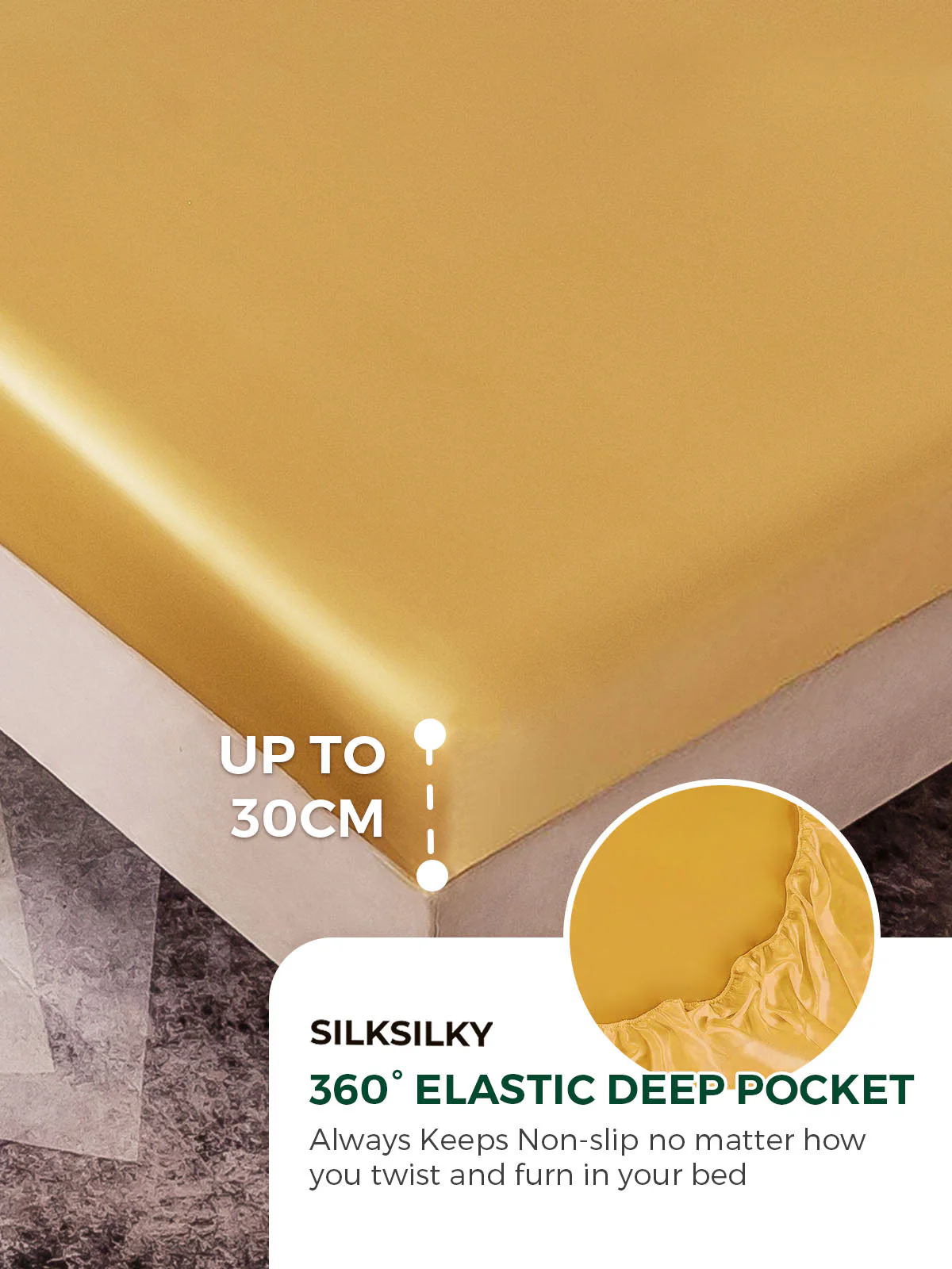 19Momme 4Pcs Silk Set Fitted&Flat Sheets+2x Pillowcases - Image 42