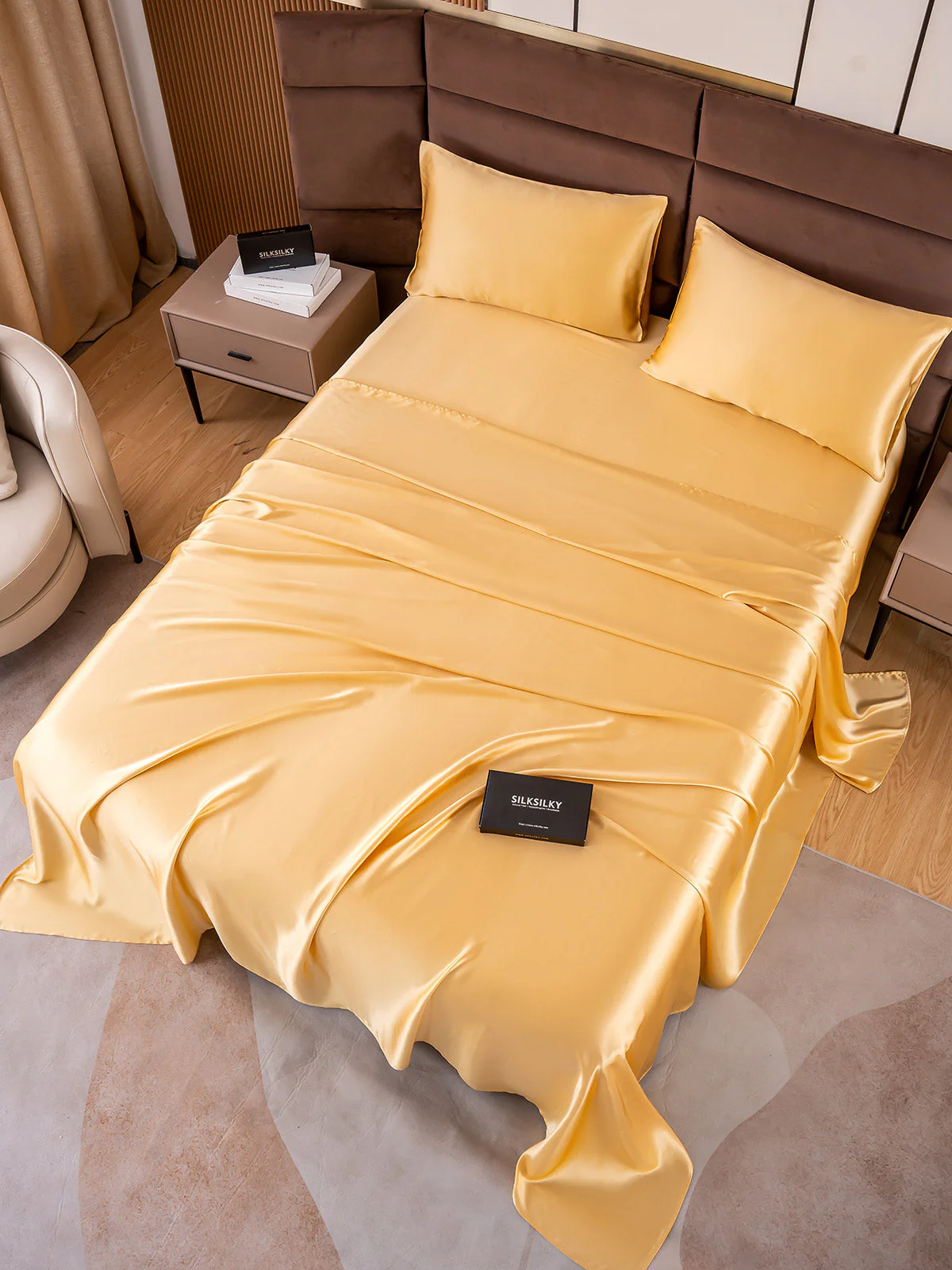 19Momme 4Pcs Silk Set Fitted&Flat Sheets+2x Pillowcases - Image 43