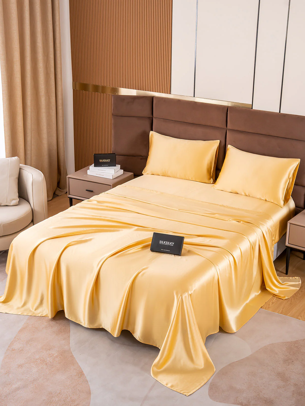 19Momme 4Pcs Silk Set Fitted&Flat Sheets+2x Pillowcases - Image 44