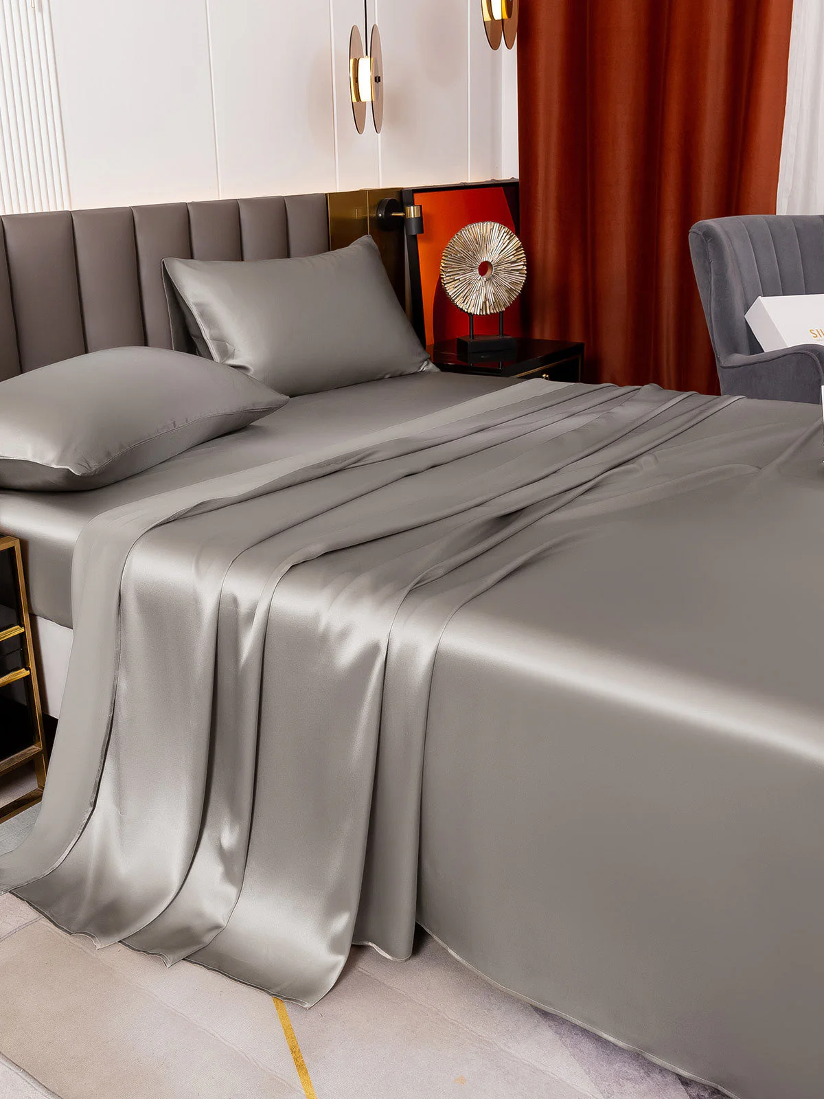 19Momme 4Pcs Silk Set Fitted&Flat Sheets+2x Pillowcases - Image 47