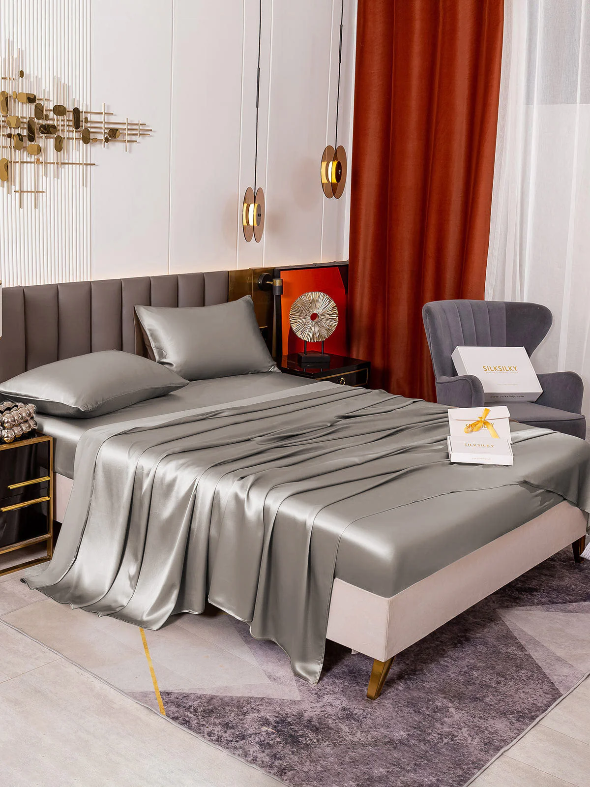19Momme 4Pcs Silk Set Fitted&Flat Sheets+2x Pillowcases - Image 50