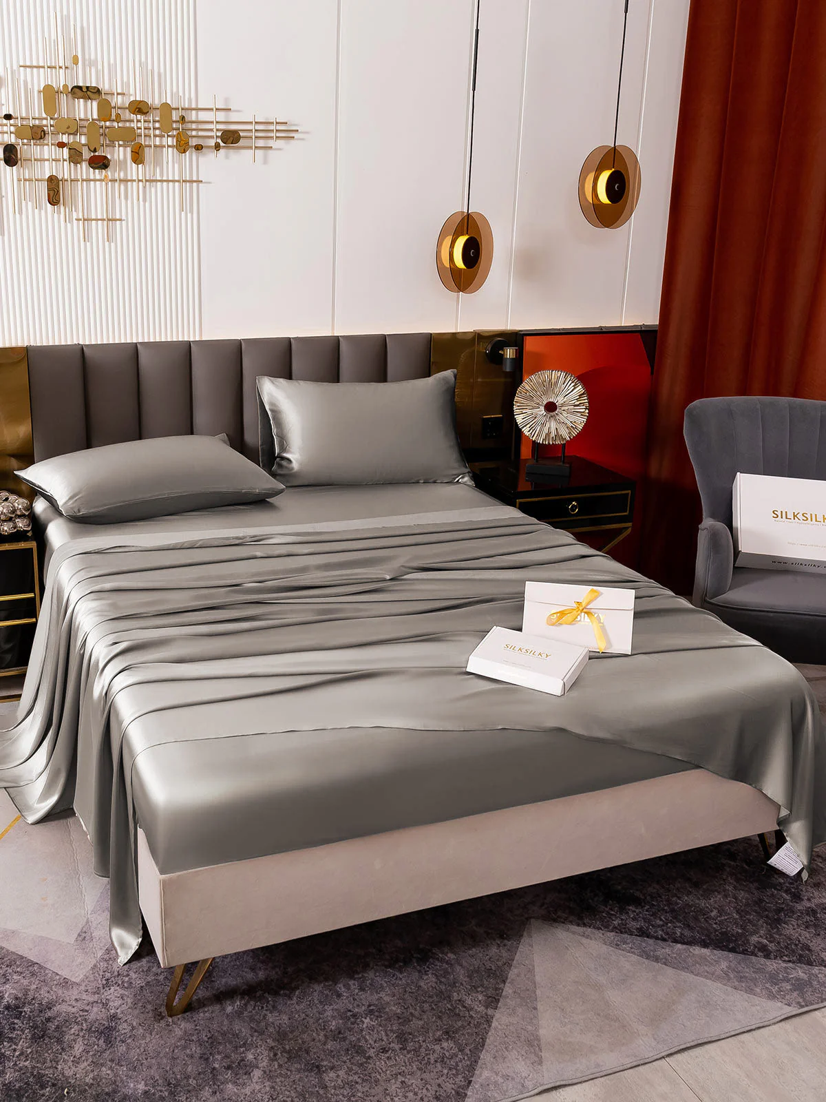 19Momme 4Pcs Silk Set Fitted&Flat Sheets+2x Pillowcases - Image 51