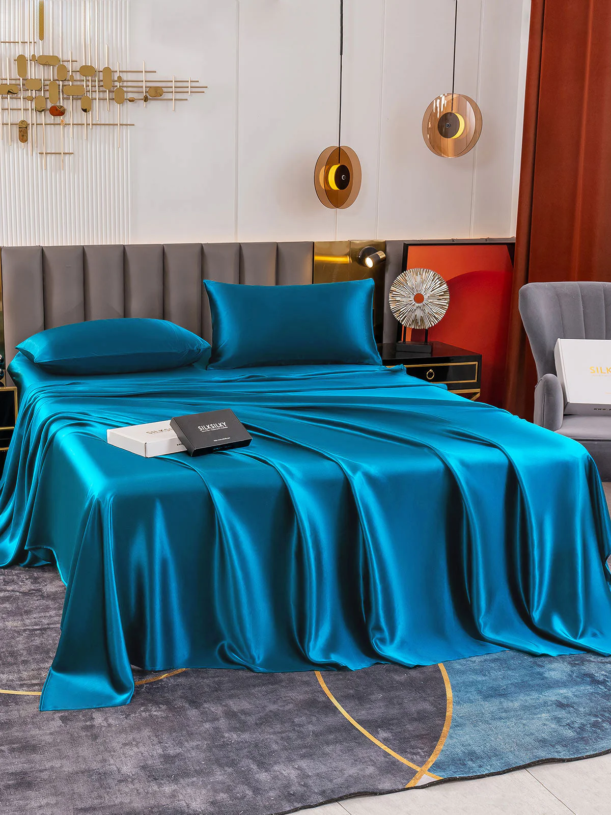 19Momme 4Pcs Silk Set Fitted&Flat Sheets+2x Pillowcases - Image 53