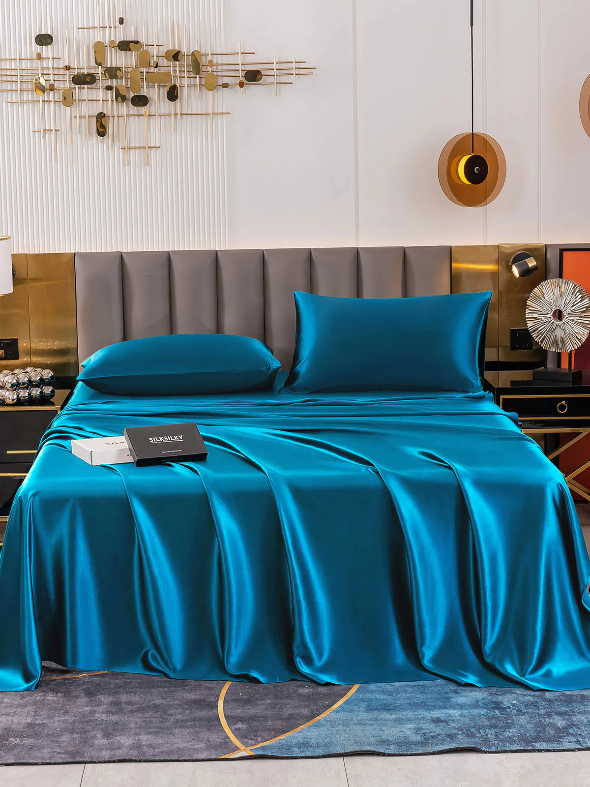 19Momme 4Pcs Silk Set Fitted&Flat Sheets+2x Pillowcases - Image 54