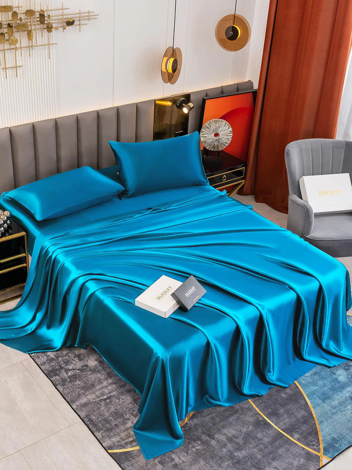 19Momme 4Pcs Silk Set Fitted&Flat Sheets+2x Pillowcases - Image 57