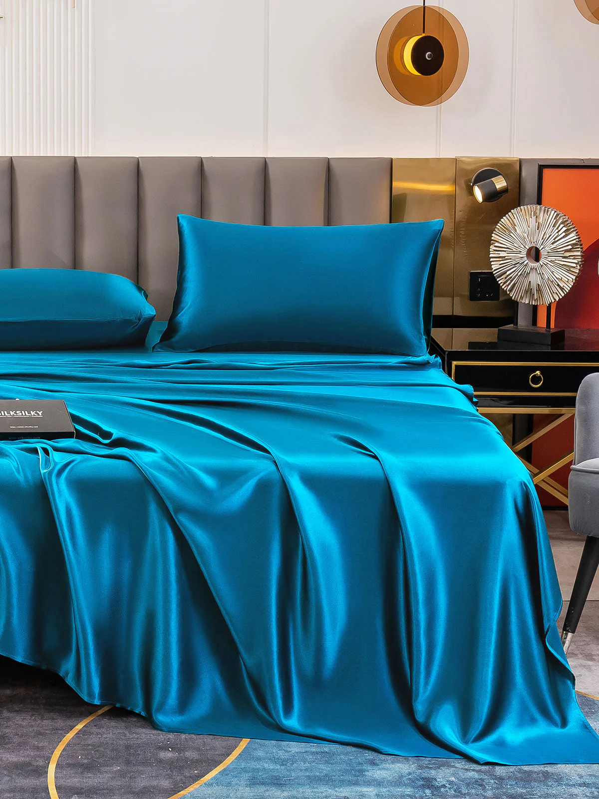 19Momme 4Pcs Silk Set Fitted&Flat Sheets+2x Pillowcases - Image 58