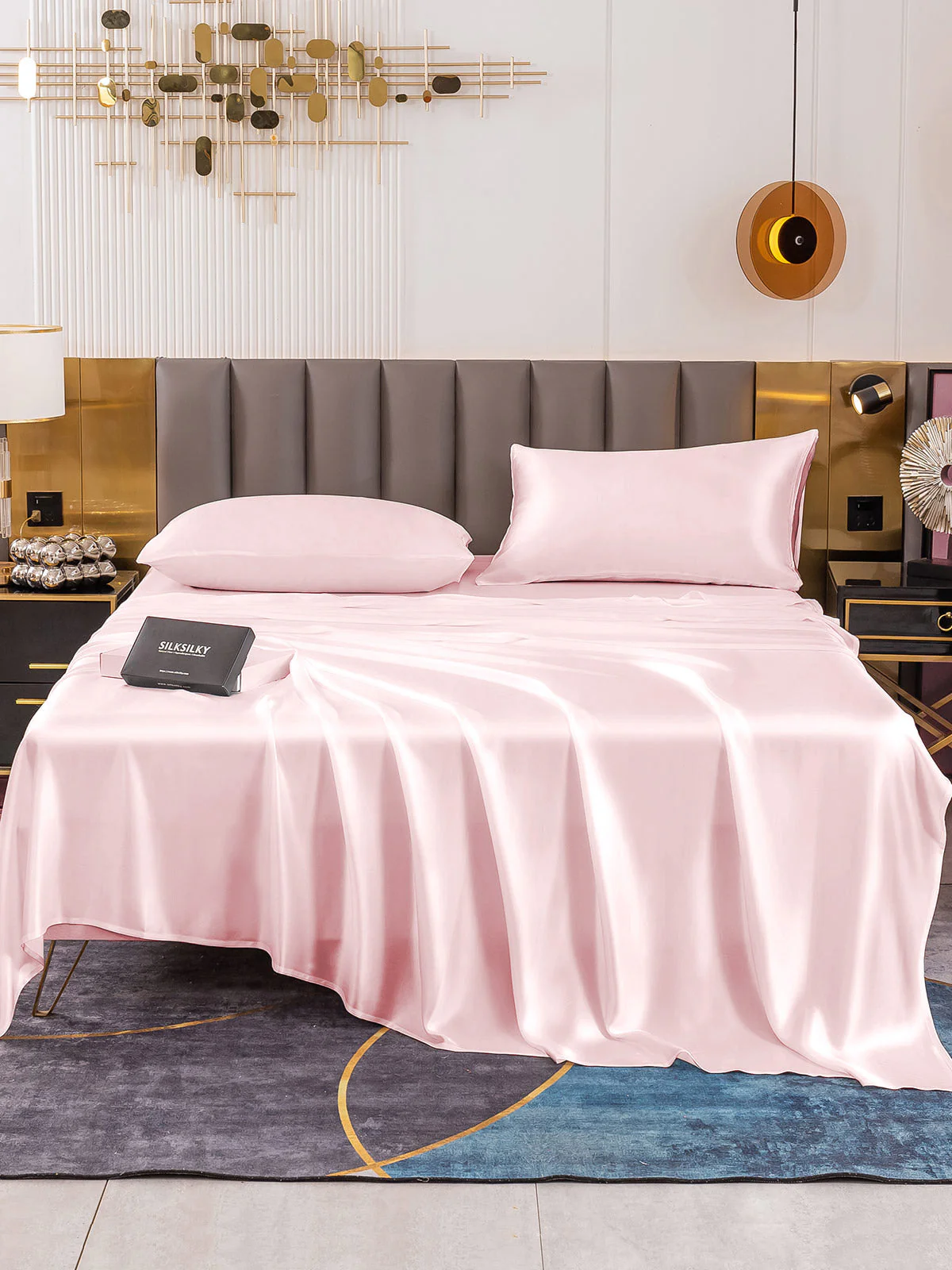19Momme 4Pcs Silk Set Fitted&Flat Sheets+2x Pillowcases - Image 60